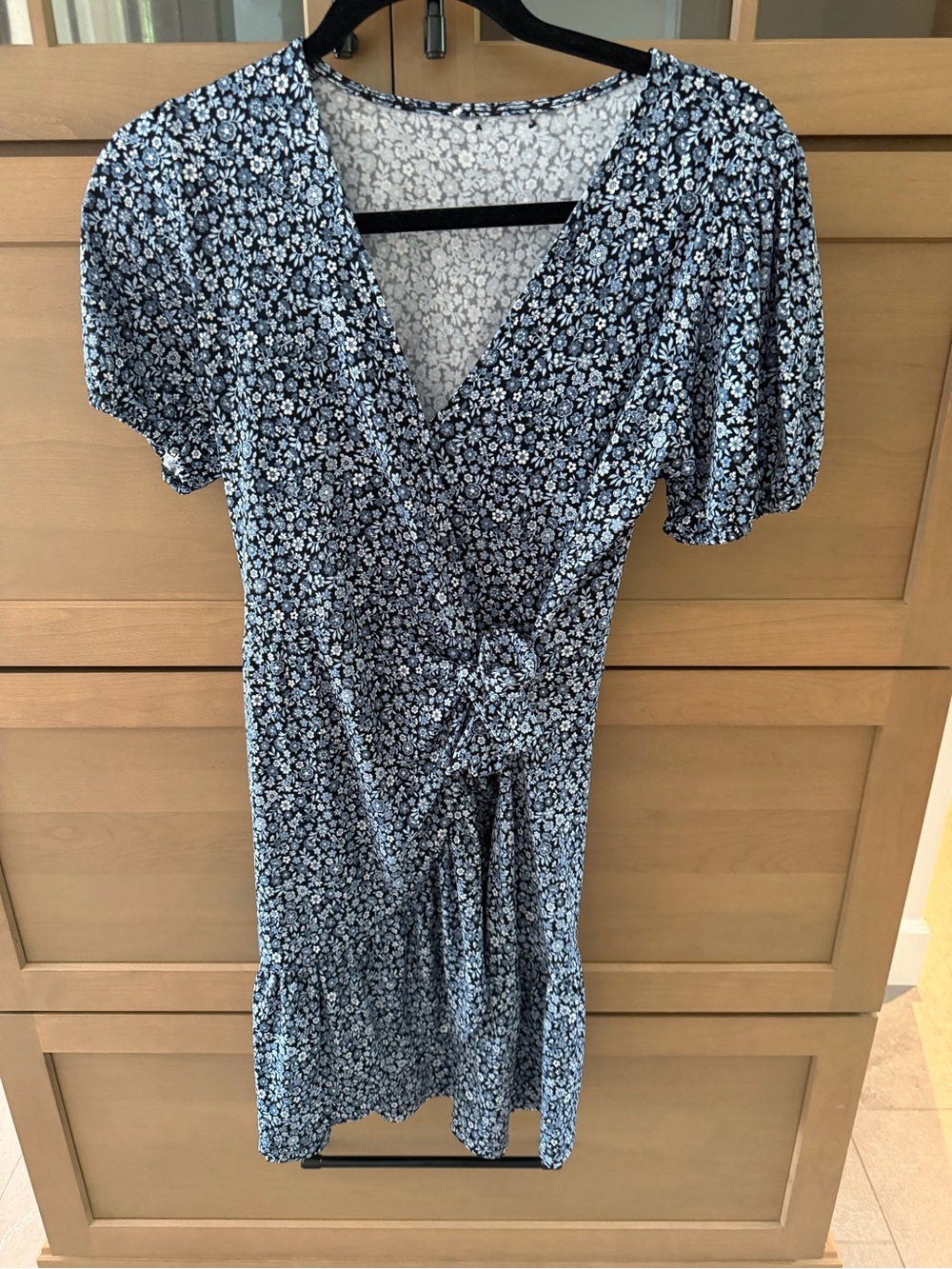 Michael Kors Floral Wrap-Style Blue Dress